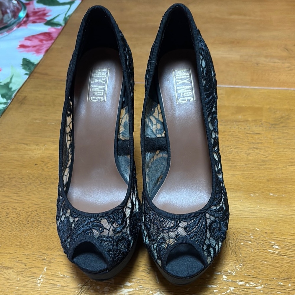 Mix No. 6 Black Lace Overlay Heels